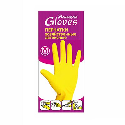 Перчатки Household Gloves, латексные хозяйственные с х/б эластичные, желтые M KHL002E 240/12