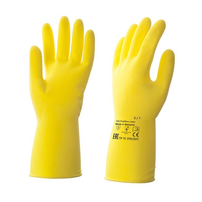 Перчатки латексные многоразовые желтые, р-р S HQ Profiline