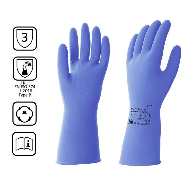 Перчатки латексные многоразовые синие, р-р S HQ Profiline