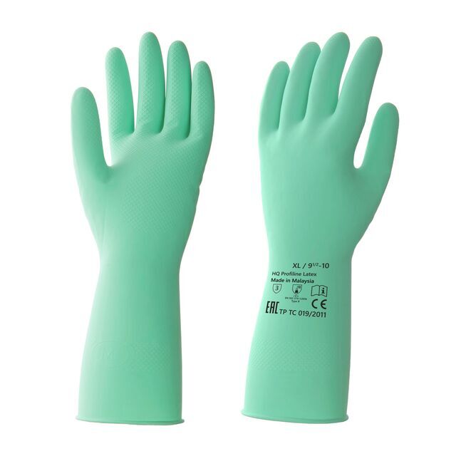 Перчатки латексные многоразовые зеленые, р-р XL HQ Profiline