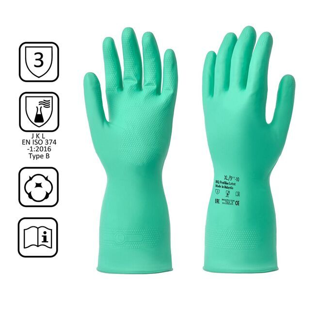 Перчатки латексные многоразовые зеленые, р-р XL HQ Profiline /50/1