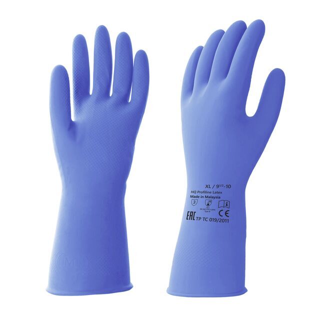 Перчатки латексные многоразовые синие, р-р XL HQ Profiline