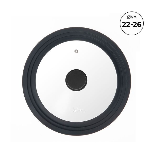 Крышка стеклянная универсальная с силиконовым ободом Home Queen Мульти, черная, D 22/24/26см/12/6