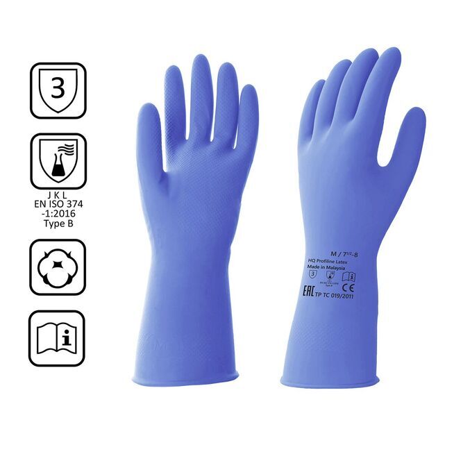 Перчатки латексные многоразовые синие, р-р M HQ Profiline /50/1