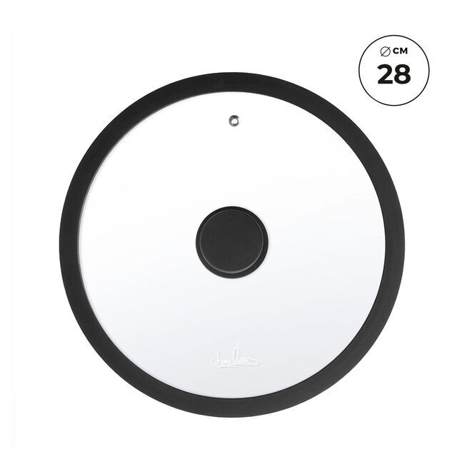 Крышка стеклянная с силиконовым ободом Home Queen RED HOT, черная, D 28см/12/6