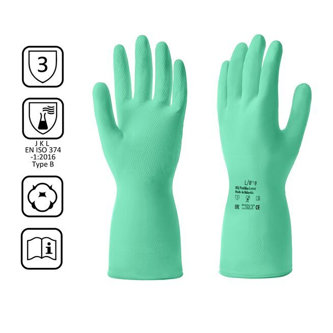 Перчатки латексные многоразовые зеленые р-р L HQ Profiline /50/1