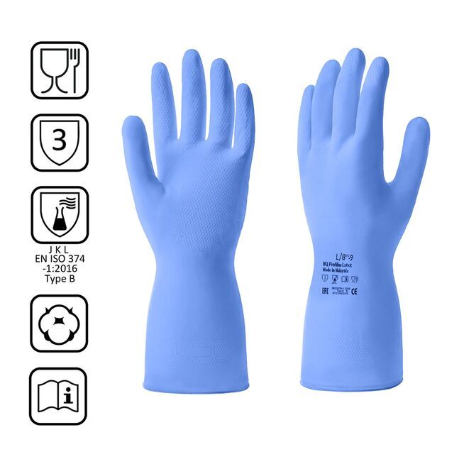 Перчатки латексные многоразовые синие, р-р L HQ Profiline /50/1