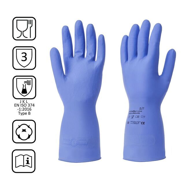 Перчатки латексные многоразовые синие, р-р S HQ Profiline /50/1